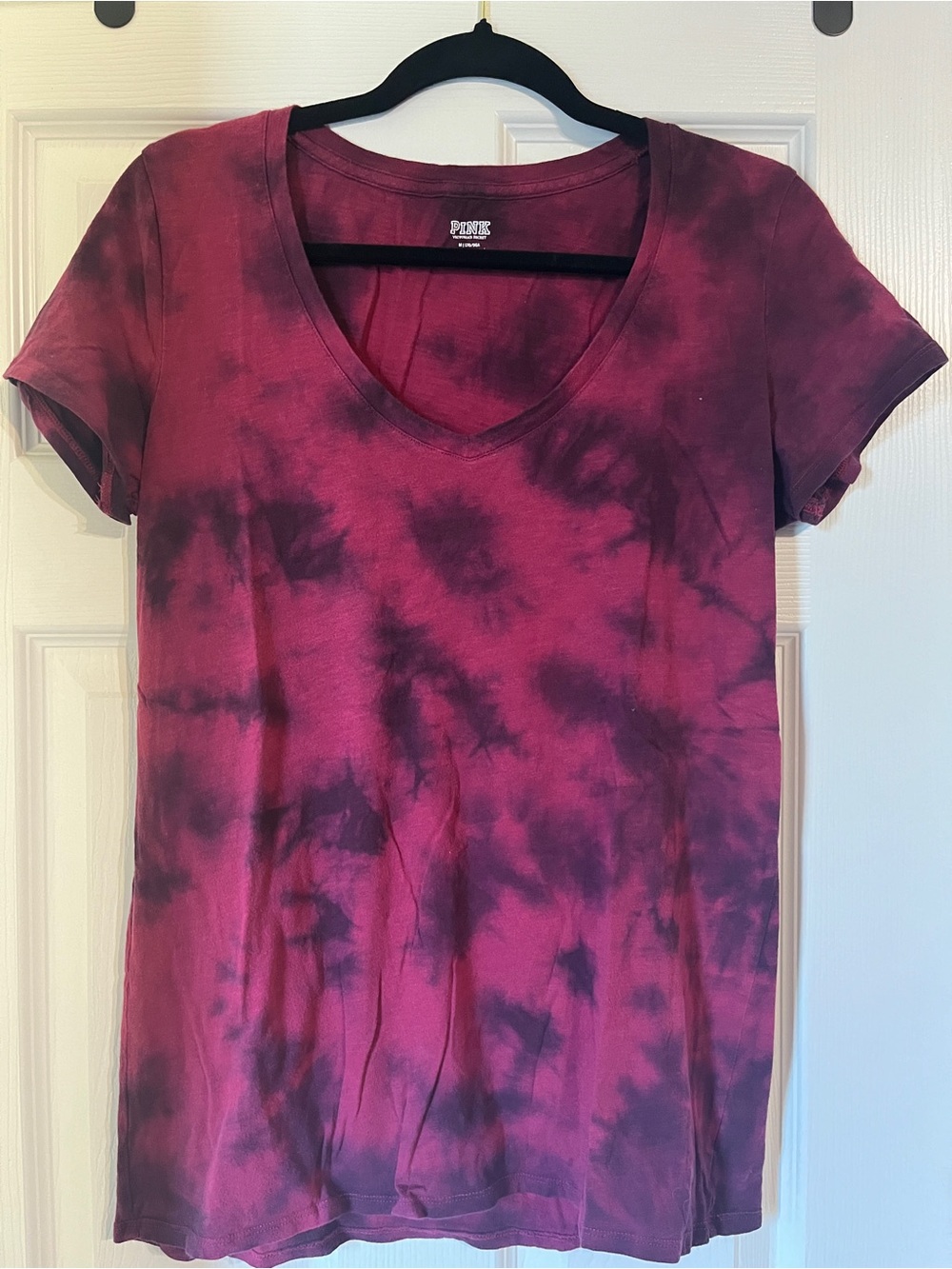 Pink brand -Rose Burgundy and Black Tie-Dye V-Neck Tee